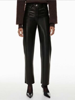 Aritzia Wilfred Melina Vegan Leather Pants In Black High Rise Straight Leg - 4